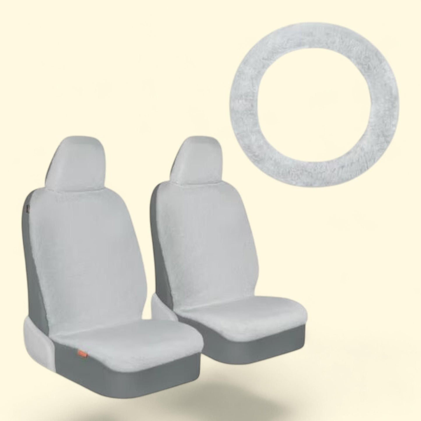 Carbella Sheepskin Car Seat Covers and Steering Wheel Cover, Faux Fur, Gray