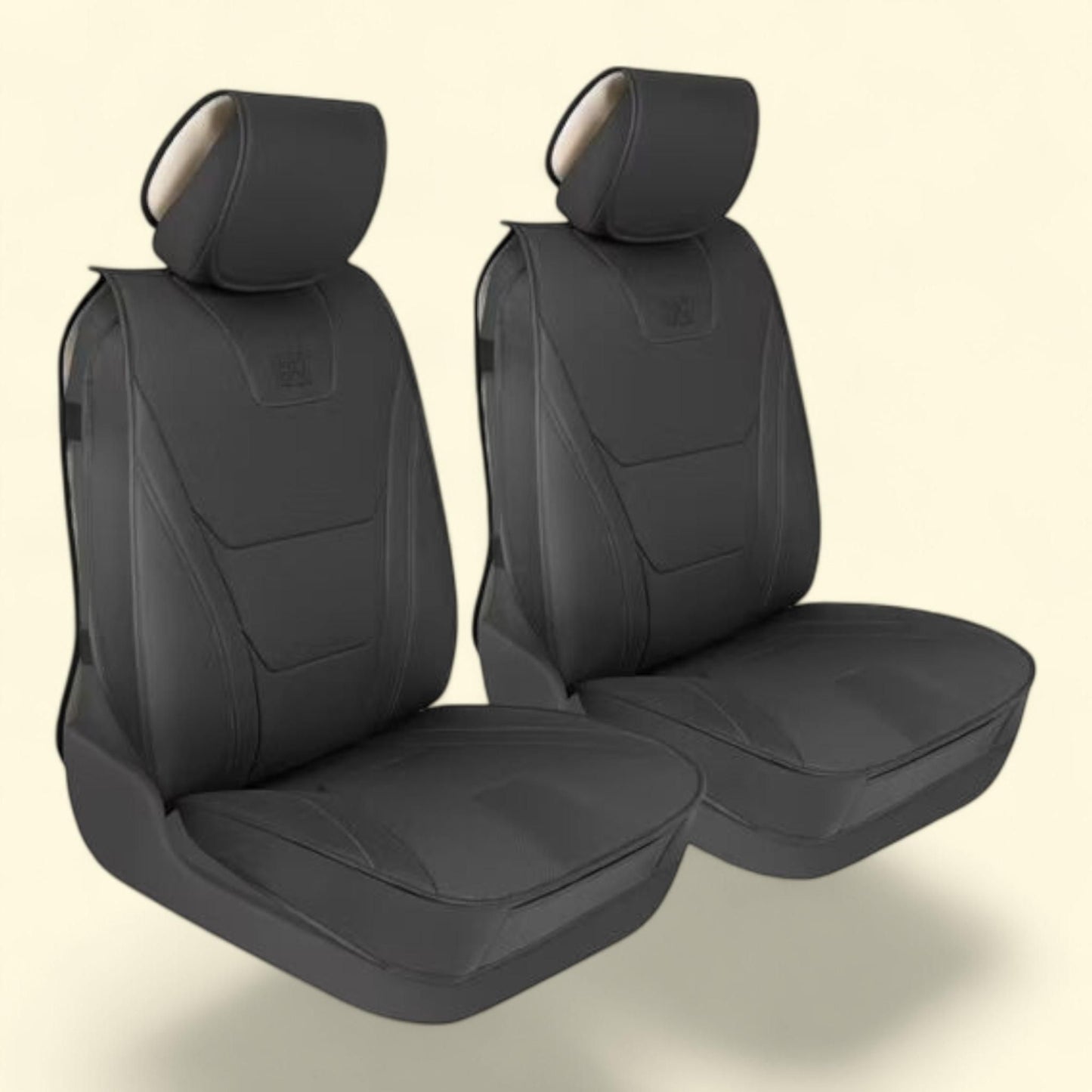 Cat, EDGE Deluxe Car Seat Covers, Front Seats - Premium Faux Leather, Black, 1 count