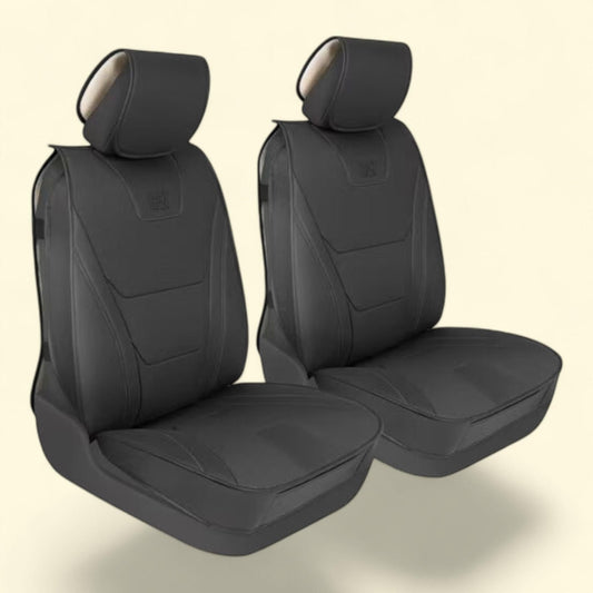 Cat, EDGE Deluxe Car Seat Covers, Front Seats - Premium Faux Leather, Black, 1 count