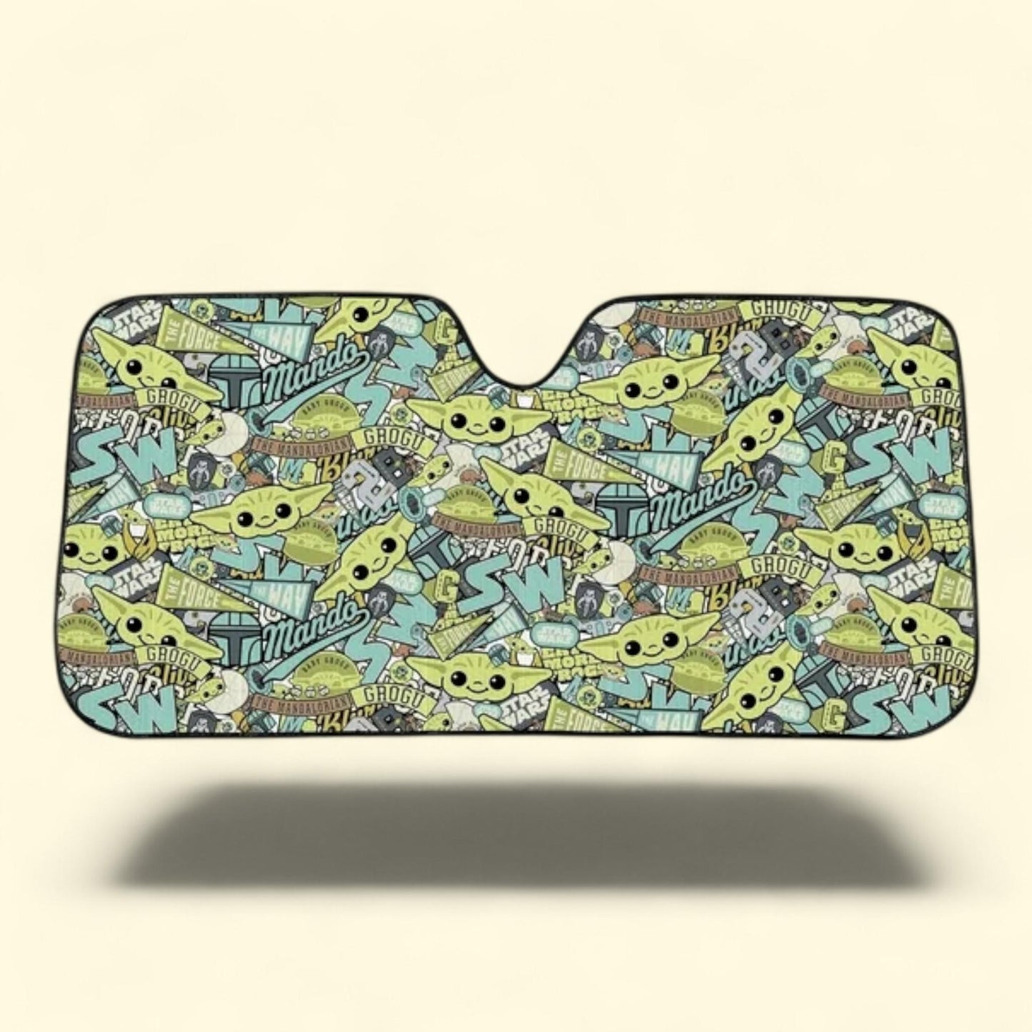 PlastiColor Star Wars Mandalorian Grogu Collage Pattern Sunshade, 58-inch wide x 27.5-inch tall