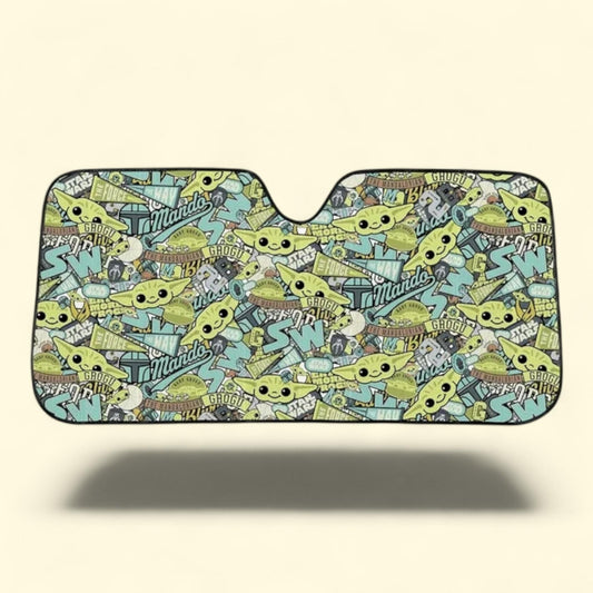 PlastiColor Star Wars Mandalorian Grogu Collage Pattern Sunshade, 58-inch wide x 27.5-inch tall