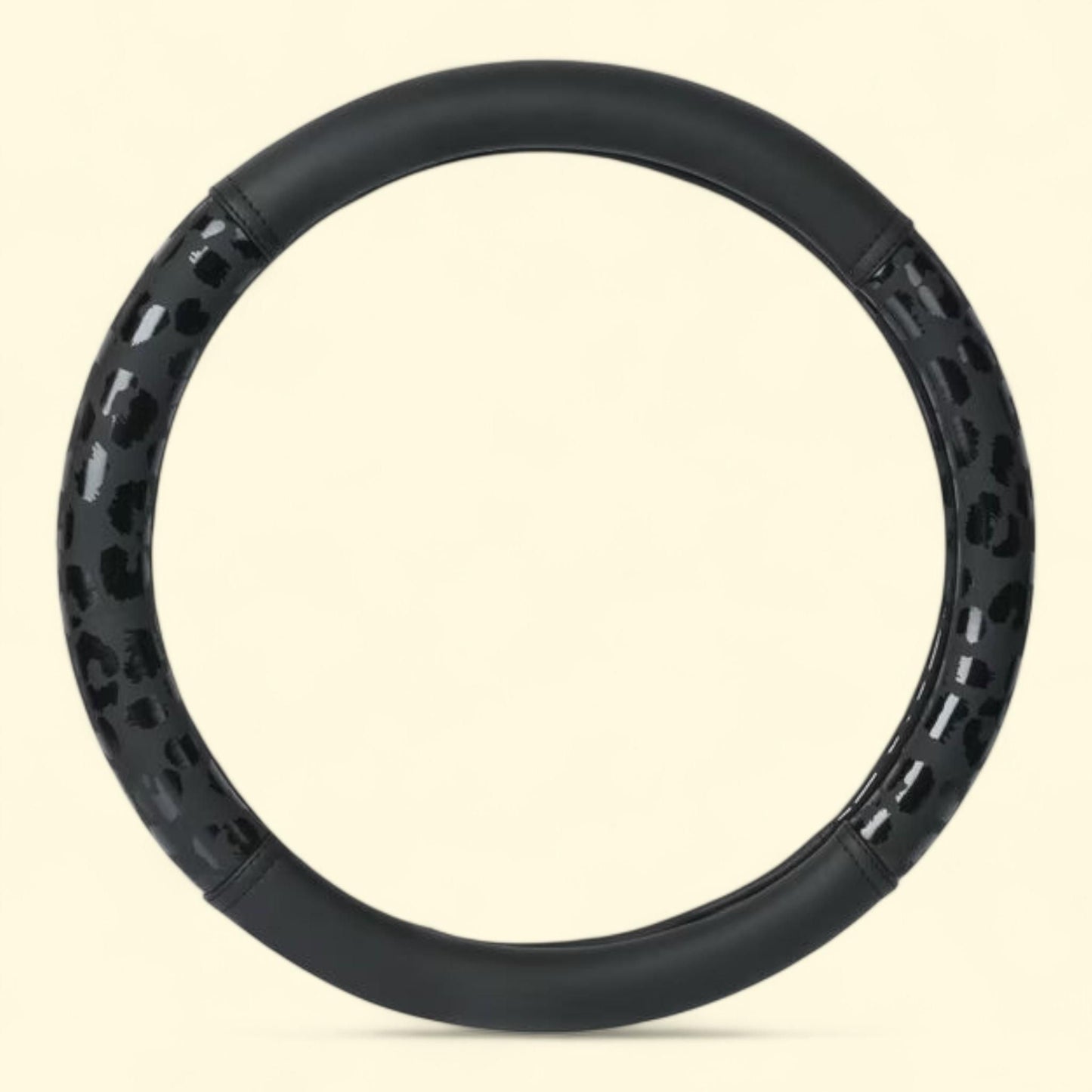 Auto Drive Black Leopard Faux Leather Steering Wheel Cover, Universal Fit for Sedans, SUVs, 1 Set