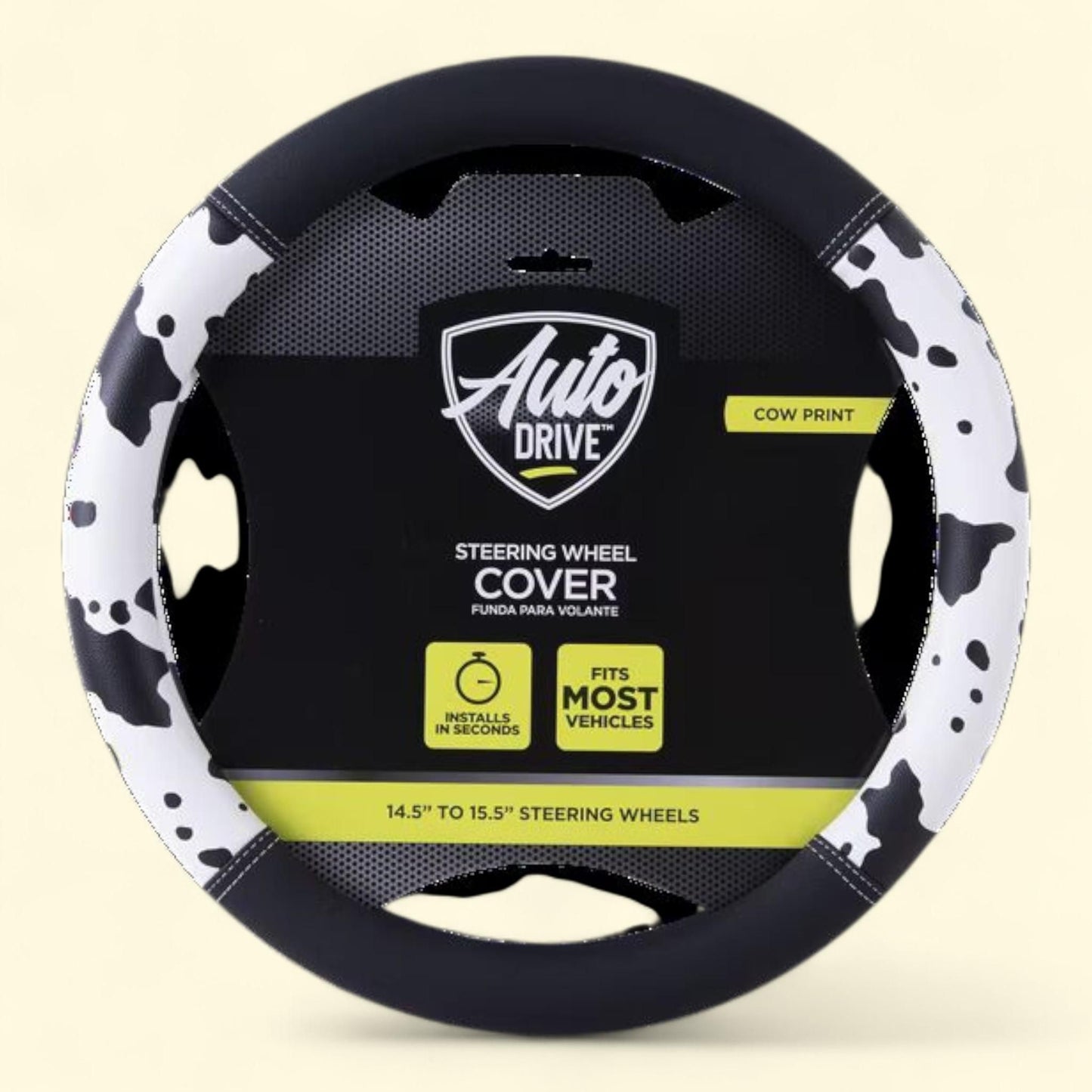 Auto Drive Steering Wheel Cover, Cow Print, Universal Fit, 1 count