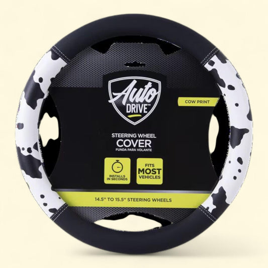 Auto Drive Steering Wheel Cover, Cow Print, Universal Fit, 1 count