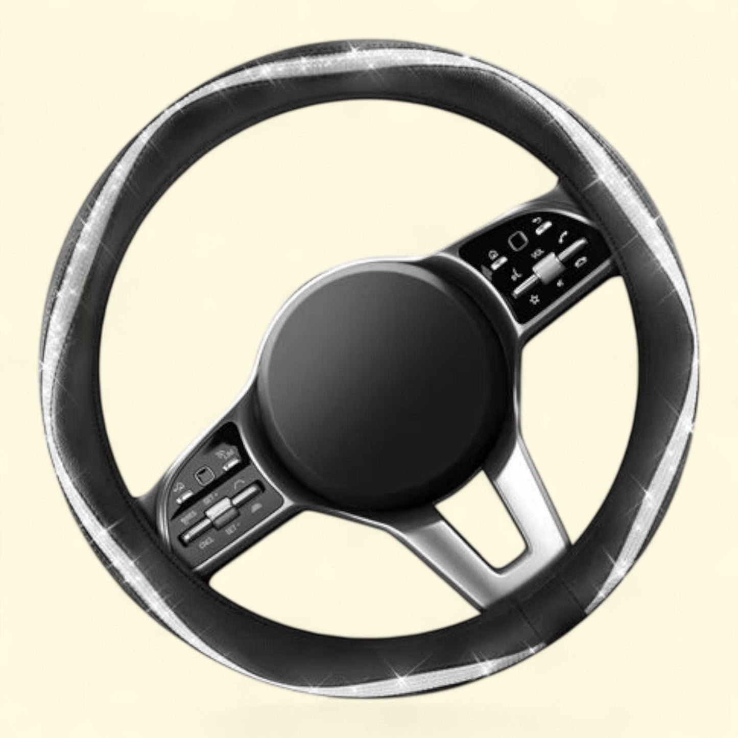 Auto Drive Steering Wheel Cover, 1 Piece, Silver Diamond Leather Black, Universal Fit