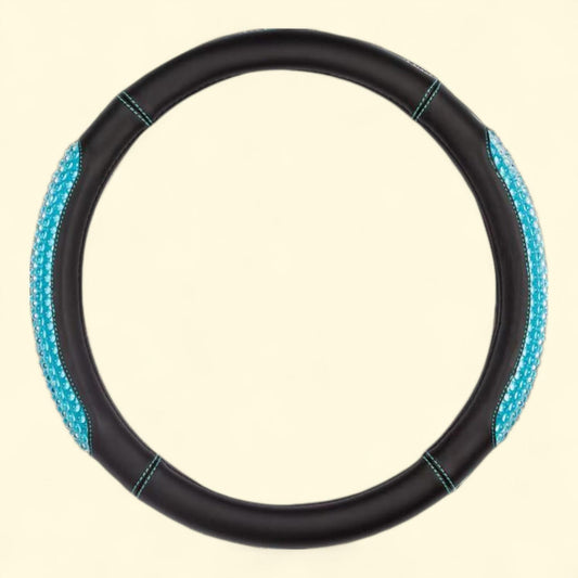 Auto Drive Gel Steering Wheel Cover, Leather Black/Blue, Universal Fit, 23SWC78, 1 count