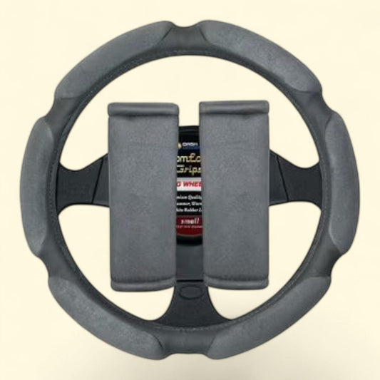 Comfort Grips Multi Grip Steering Wheel Cover/Seat Belt Cushions Combo Pack, Medium Grey