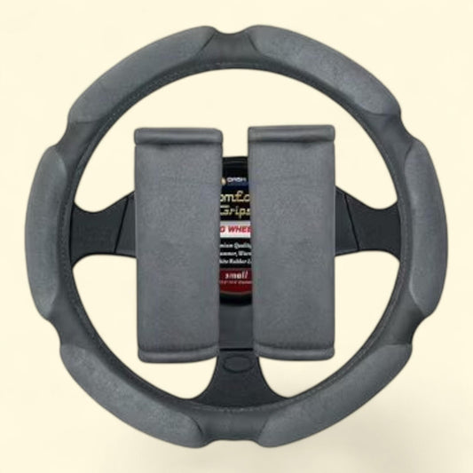 Comfort Grips Multi Grip Steering Wheel Cover/Seat Belt Cushions Combo Pack Large Grey