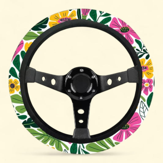 Bright Island Floral Print Car Steering Wheel Cover, Women's, Universal Fit, Absorbant Fabric Material, 1 count