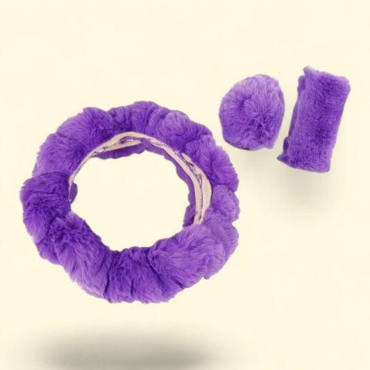 Unique Bargains Car Steering Wheel Cover Handbrake Cover Gear Shift Cover Set, Purple, 1 count