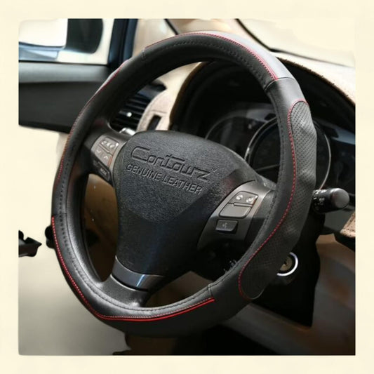 Comfort Grips Steering Wheel Cover, Contourz Pro Grip Leather Small (13.5 - 14.4) Black / Red