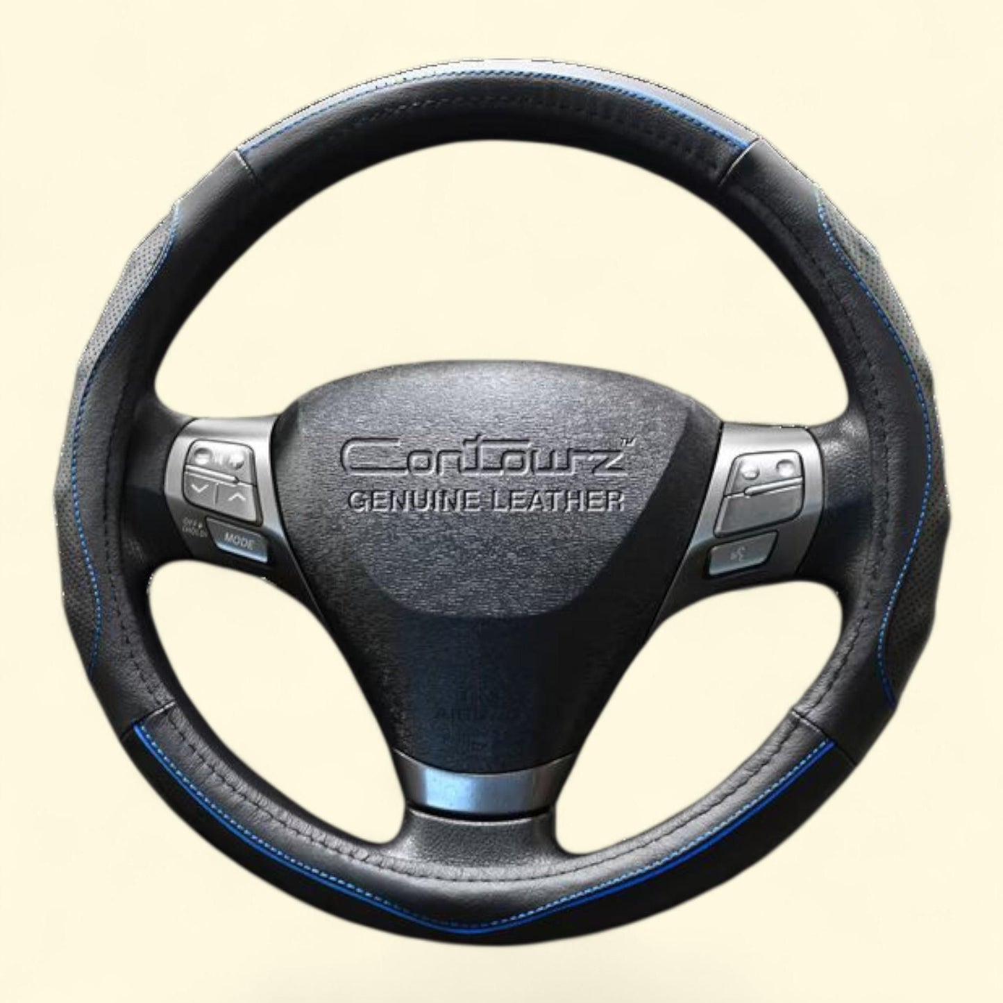 Comfort Grips Steering Wheel Cover, Contourz Pro Grip Leather Large (15.5 - 16.4) Black / Blue