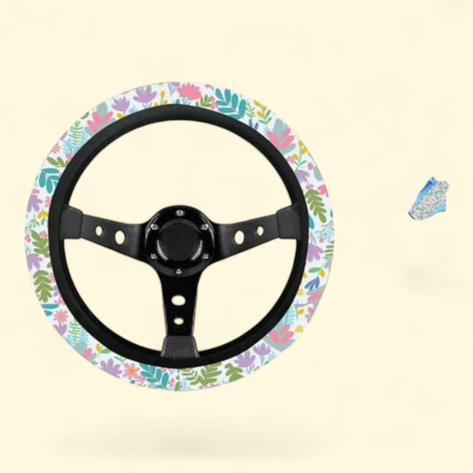Spring Floral Car Accessory Set, Women's, Seatbelt Cover, Steering Wheel Cover, Coasters, 1 count