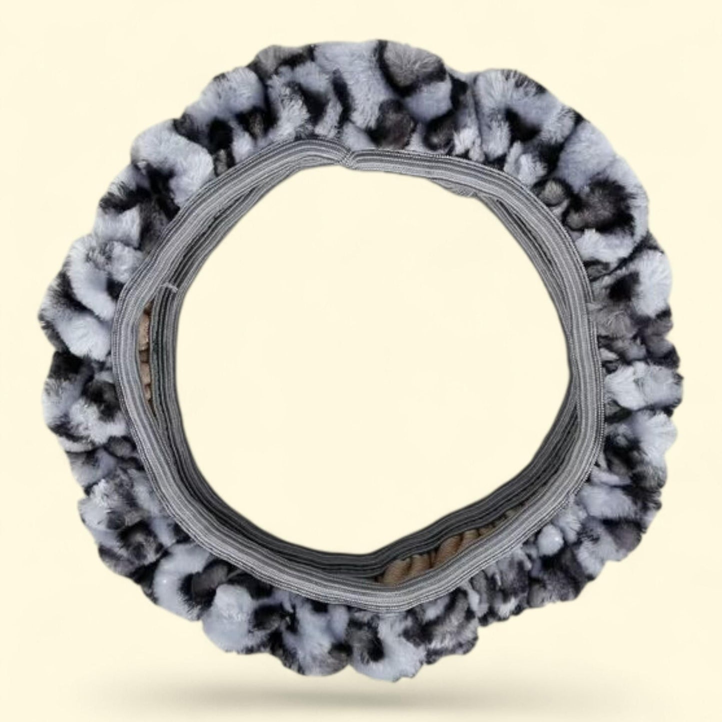 Unique Bargains Leopard Faux Fur Car Steering Wheel Cover, Gray, 36-40cm