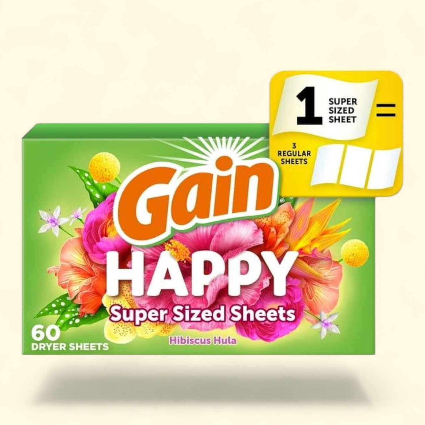 Gain Dryer Sheets, Happy, Hibiscus Hula Scent, 60 Count