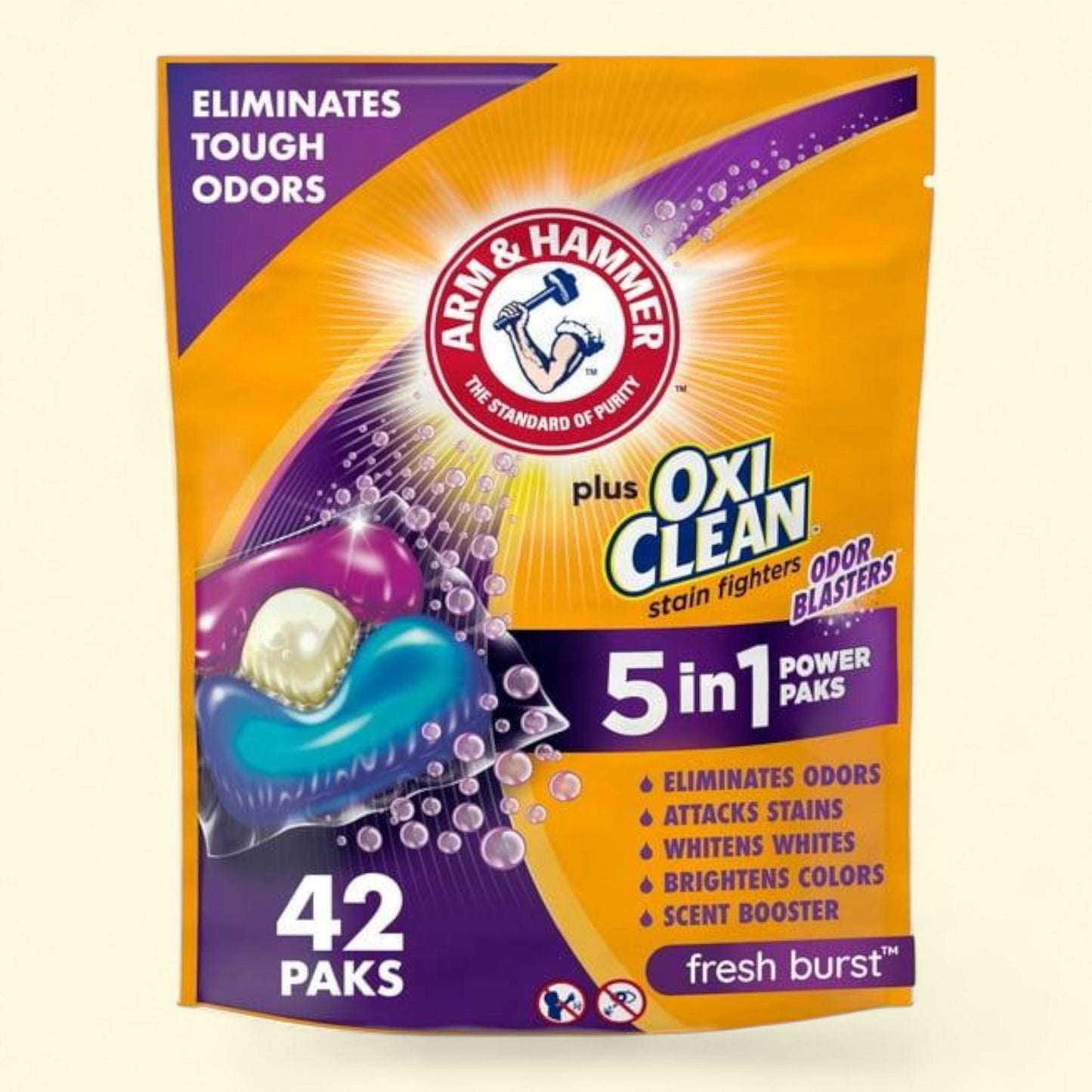 ARM & HAMMER Laundry Detergent Power Paks, Fresh Burst, 42 Ct