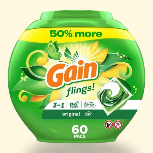 Gain Flings Laundry Detergent Pacs, Original Scent, 60 Count