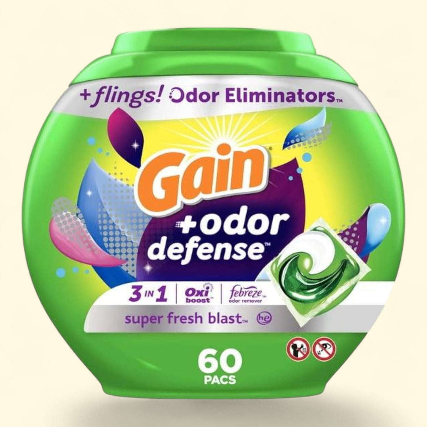 Gain Flings Laundry Detergent Pacs, Super Fresh Blast Scent, 60 Count