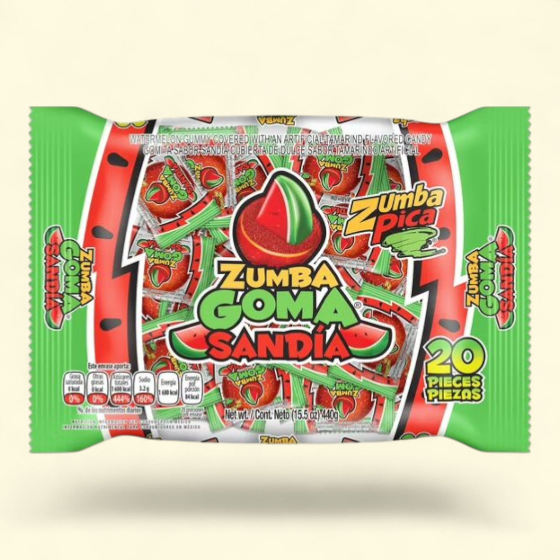 Zumba Pica Goma Sandia Gummy Candy, 20 Ct