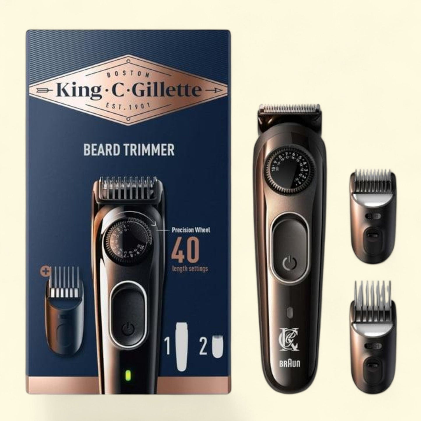 King C. Gillette Beard Trimmer, Cordless Rechargeable Electric Razor, 3-piece set