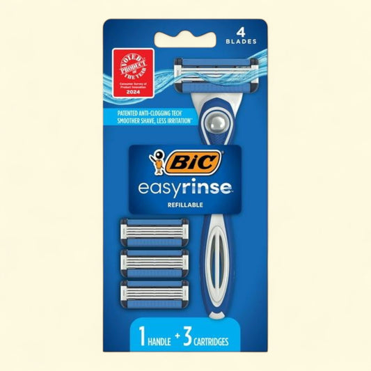 BIC Men's 4-Blade Refillable Manual Razors, 3 Cartridges, Assorted Colors
