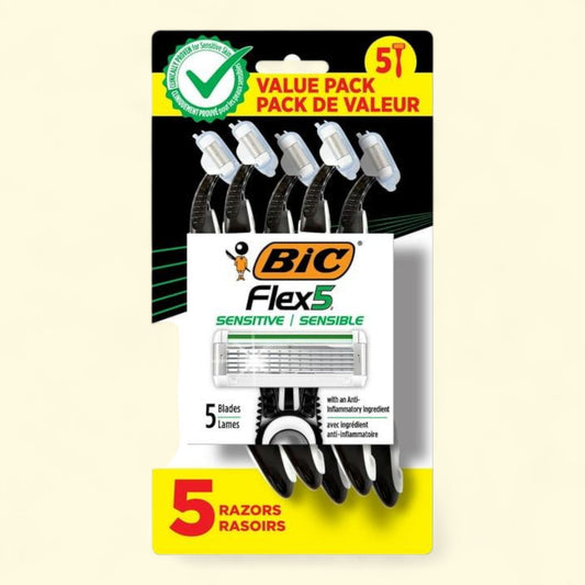 BIC Flex 5 Disposable Razor, Men's, 5-Blade, 5-Count