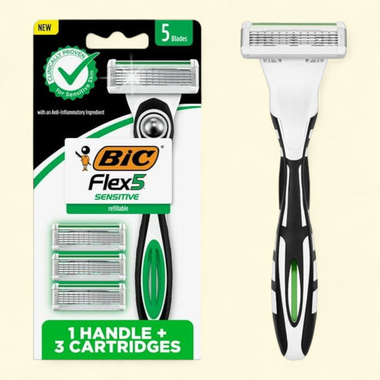 BIC Flex 5 Sensitive Razor, 1 Handle and 3 Cartridges