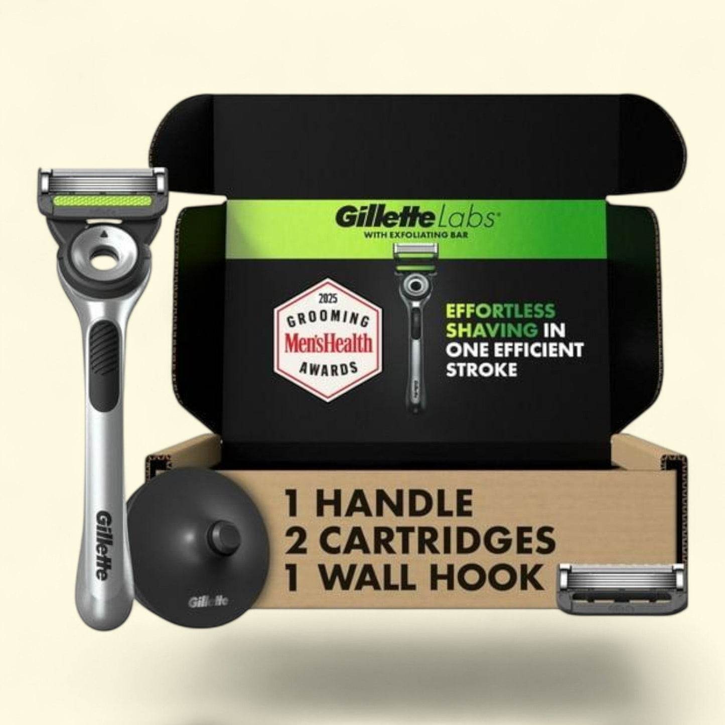 GilletteLabs Men's Razor Set, 1 Handle, 2 Razor Blade Refills, Wall Hook, and Premium Magnetic Stand