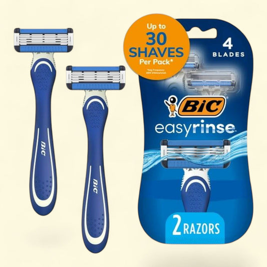 BIC EasyRinse Men's Disposable Razors, 4 Blades, 2 Count