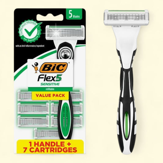 BIC Flex 5 Sensitive Razor, 1 Handle and 7 Cartridges