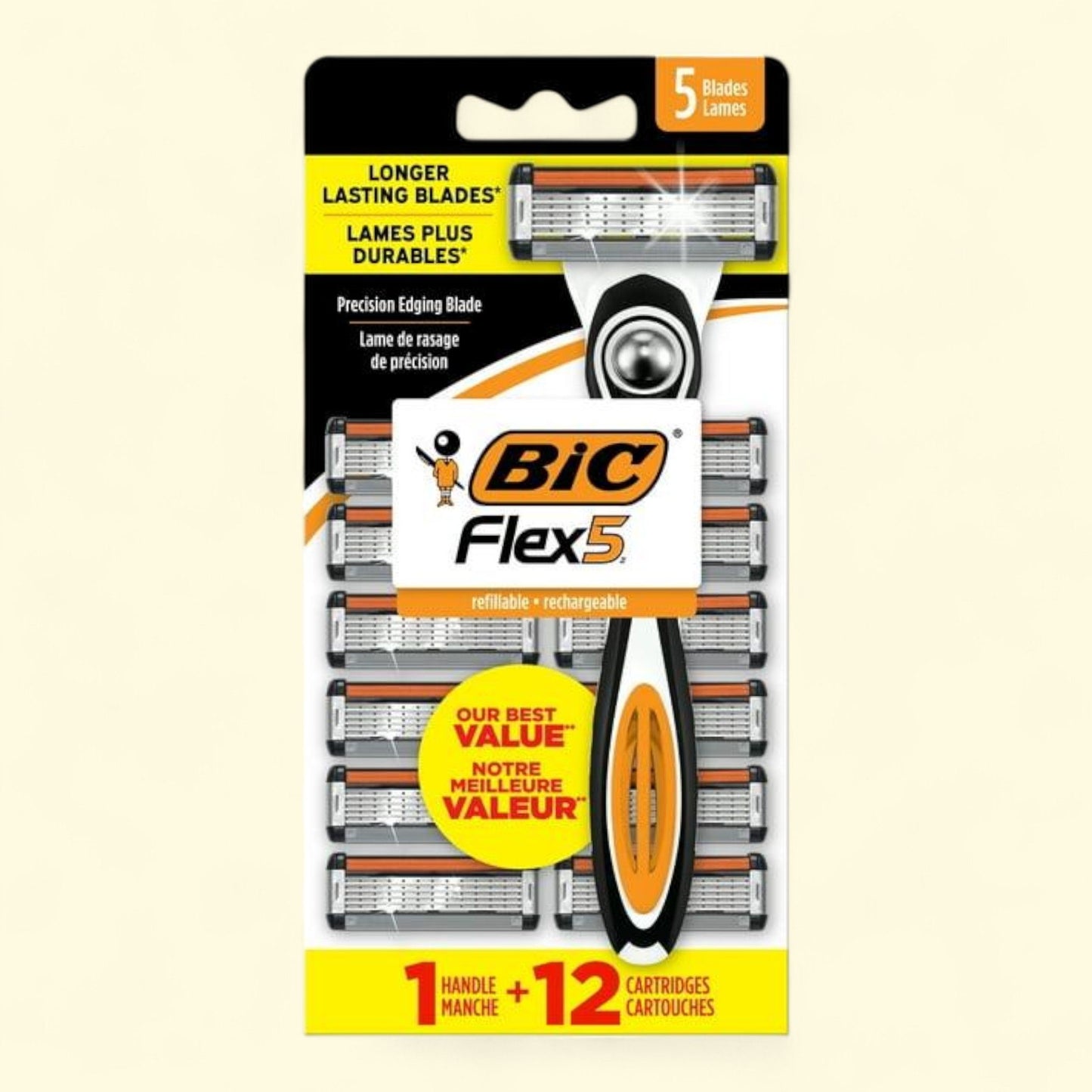 BIC Flex 5 Razors for Men, 1 Handle and 12 Refills