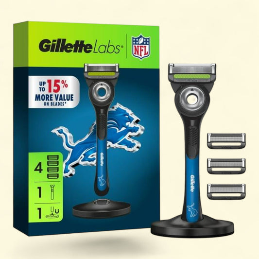 Gillette Labs Lions Razor for Men, 1 Handle, 4 Blade Refills, Gillette Labs, Exfoliating Bar