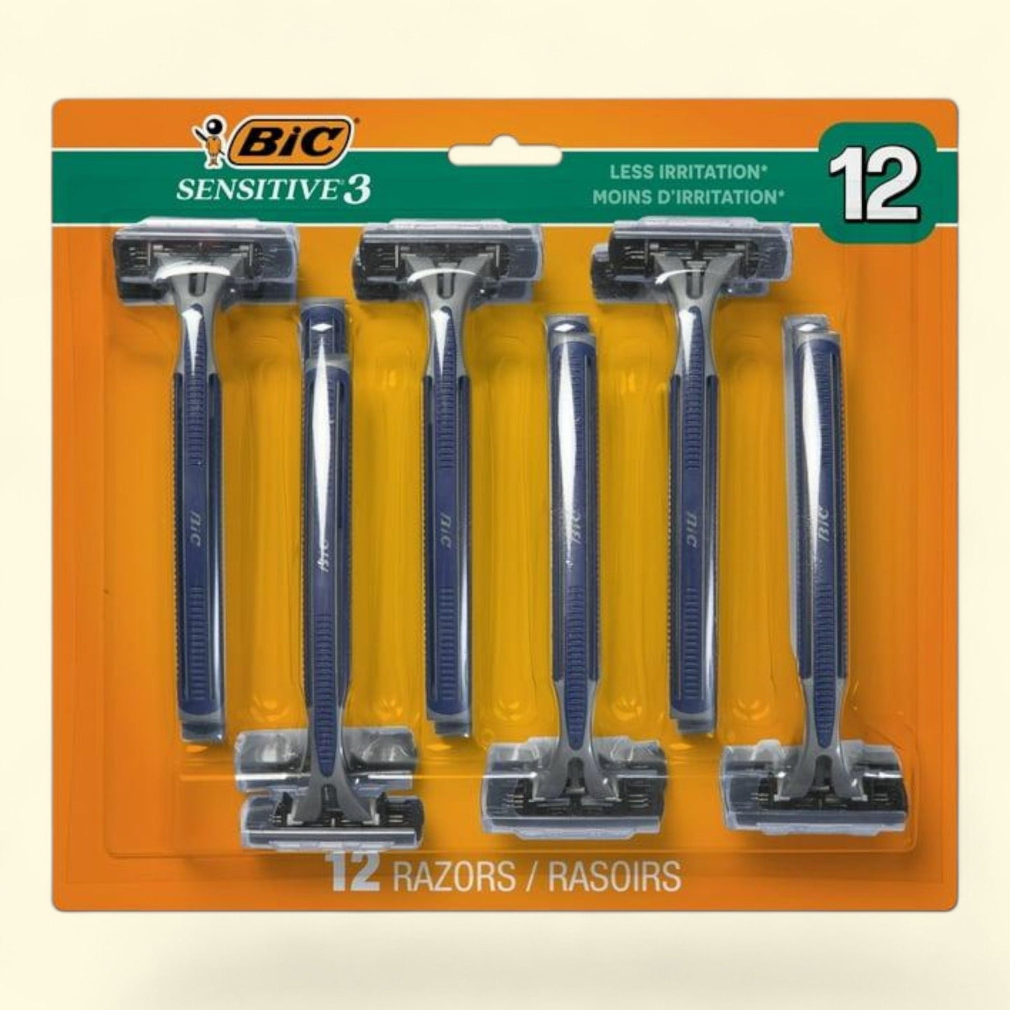 BIC Sensitive 3 Disposable Razors, Men's, 3-Blade, 12 Count