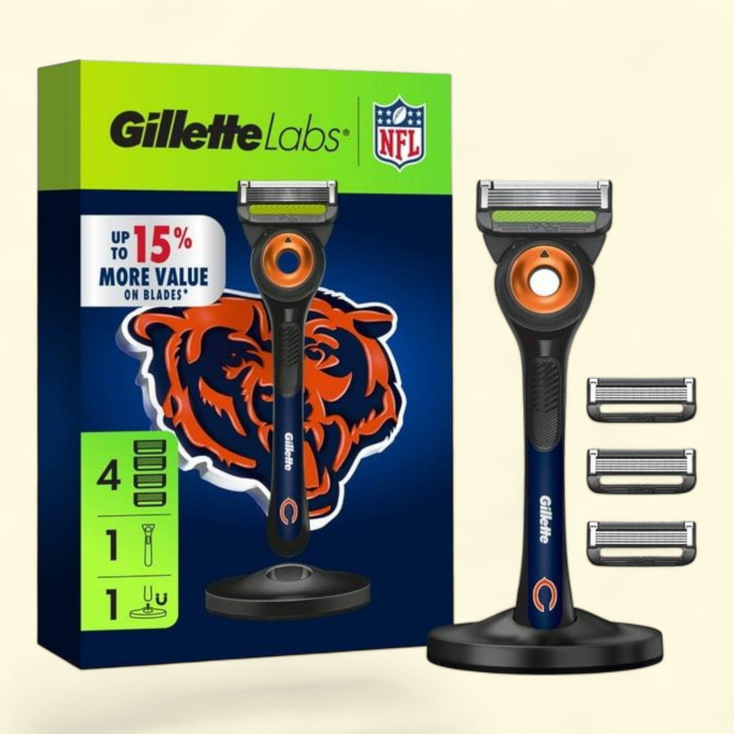 Gillette Labs Razor for Men, 1 Handle, 4 Blade Refills, with Magnetic Stand,  Gillette Labs, Exfoliating Bar