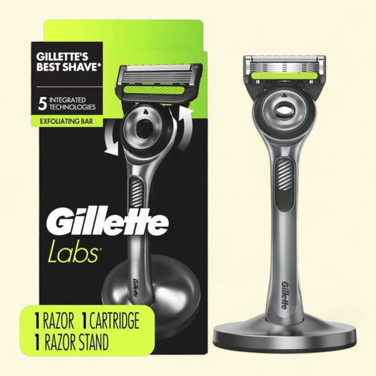 Gillette Labs Men's Razor, 1 Handle, 1 Blade Refill and Premium Stand, Silver