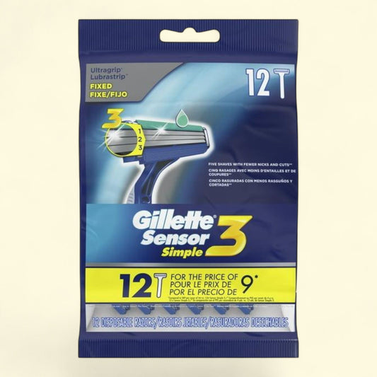 Gillette Sensor3 Men's Disposable Razors, 12 Razors
