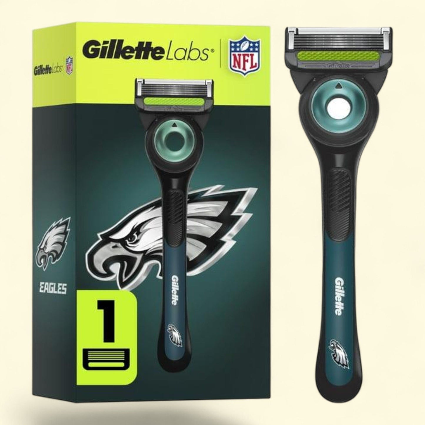 Gillette Labs Eagles Licensed Razor, 1 Handle, 1 Blade Refill, Gillette Labs with Exfoliating Bar