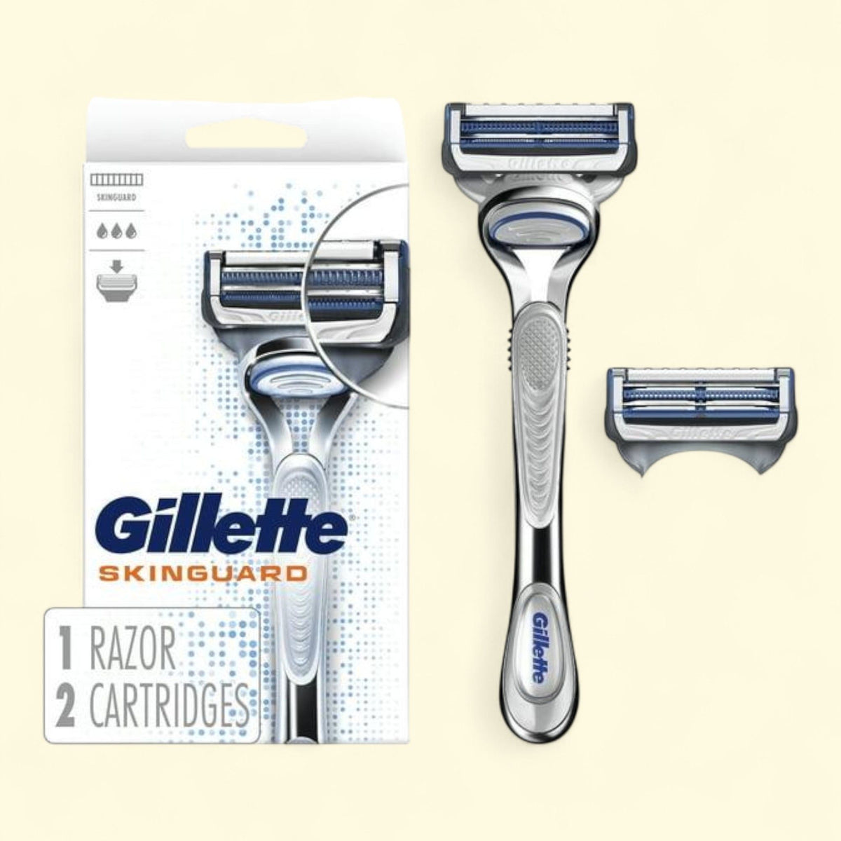 Gillette SkinGuard Razor, Men's, 2 Blade Refills, Silver — authentic US product shipped worldwide by Treatspree