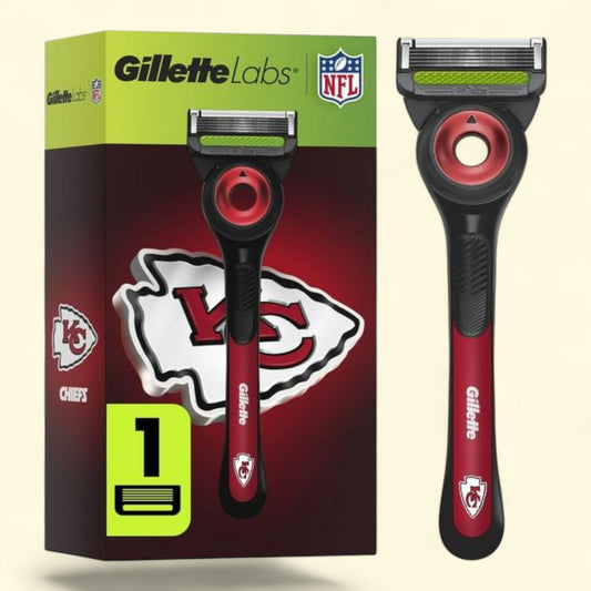 Gillette Labs Chiefs Licensed Razor for Men, 1 Handle, 1 Blade Refill, Gillette Labs, with Exfoliating Bar