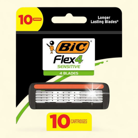 BIC Flex 4 Razor Cartridges, Sensitive, Men's, 4-Blade, 10 Count
