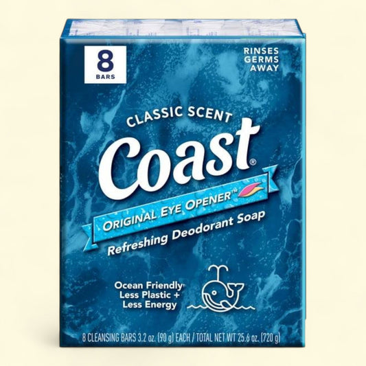 Coast Deodorant Bar Soap, Classic Scent, 3.2 oz, 8 Bars