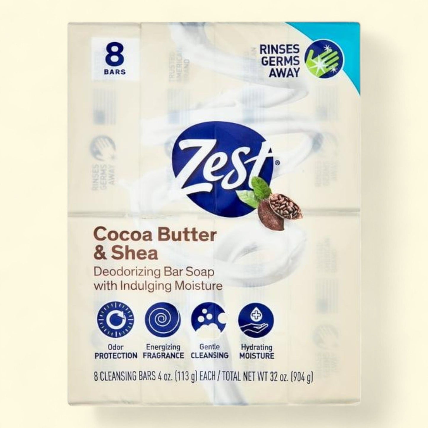 Zest Cocoa Butter & Shea Bar Soap, 4 oz, 8 Bars