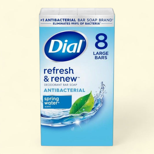 Dial Antibacterial Bar Soap, Spring Water, 4 oz, 8 Bars