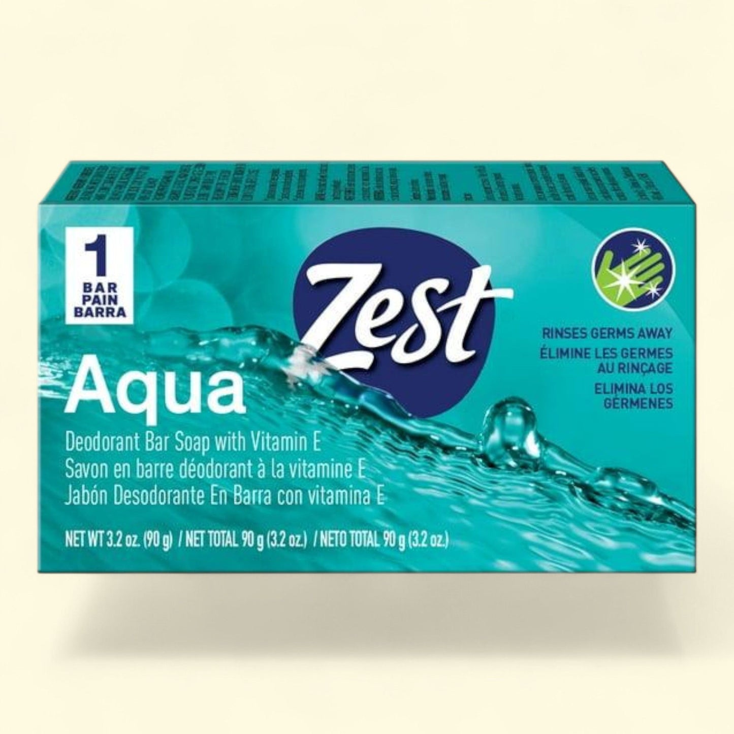 Zest Deodorant Bar Soap, Aqua, 3.2 oz