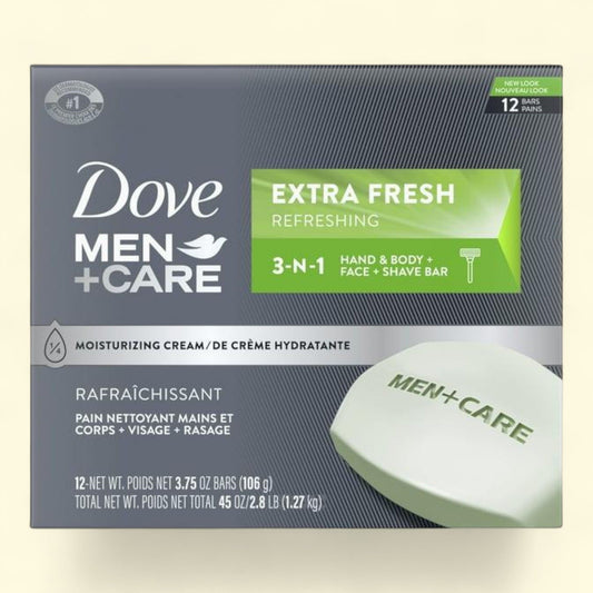 Dove Men+Care 3-in-1 Moisturizing Body, Face & Shave Bar, 3.75 oz (12 Bars)