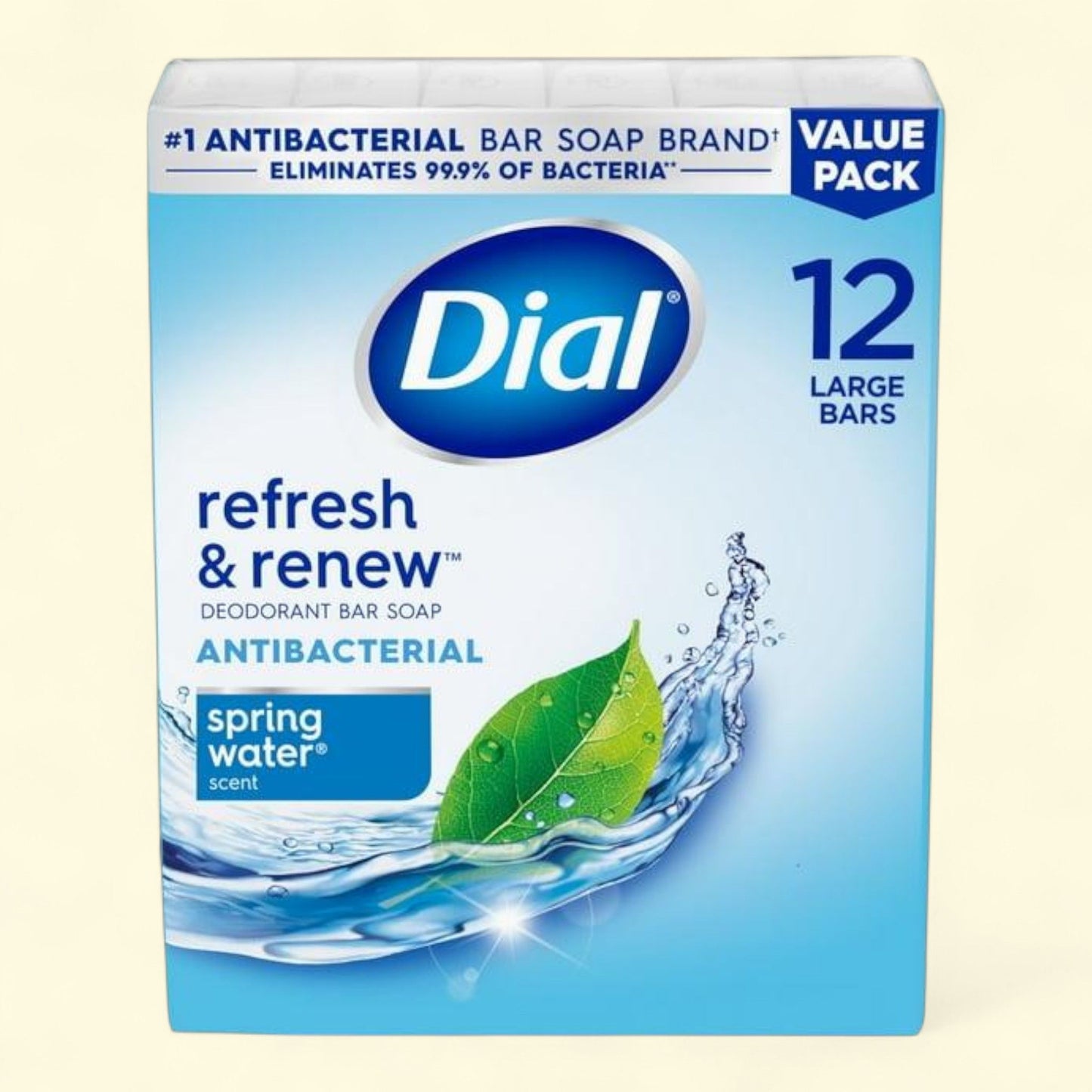 Dial Antibacterial Bar Soap, Spring Water, 4 oz, 12 Bars