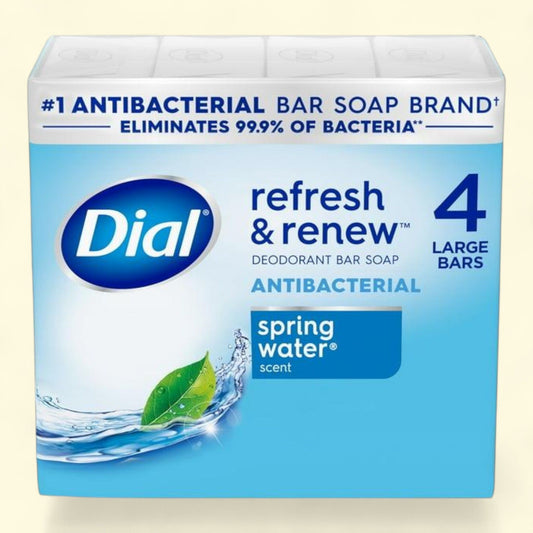 Dial Antibacterial Bar Soap, Spring Water, 4 oz, 4 Bars