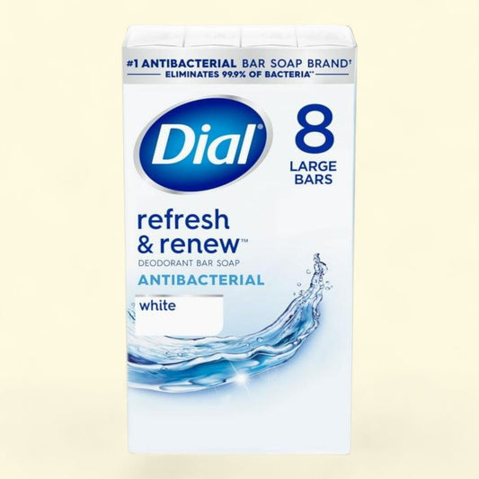 Dial Antibacterial Bar Soap, Refresh & Renew, White, 4 oz, 8 Bars