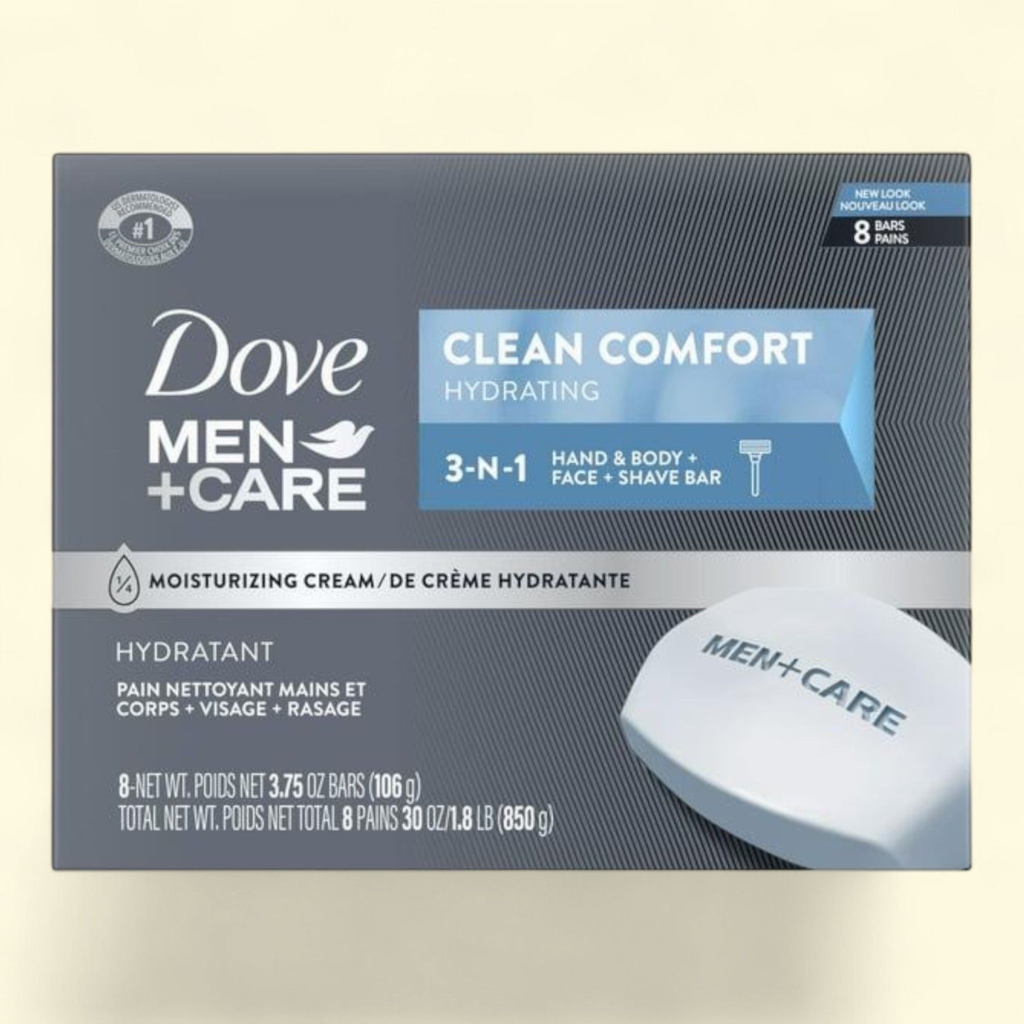 Dove Men+Care Body + Face Bar Clean Comfort, 3.75 oz 8 Bars