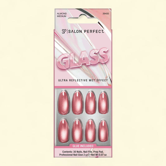Salon Perfect Press-ons, 381 Glass Magenta, Medium Almond, 30 Nails